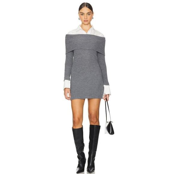 SER.O.YA Elodie Sweater Dress Size S Heathered Grey Shirt Layered Mini NEW - Picture 1 of 12